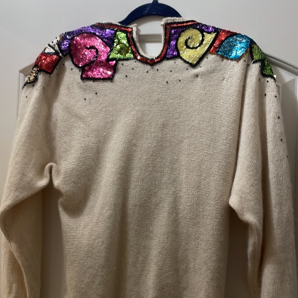 White Large 80s Sequin Sweater - Picture 4 of 4
